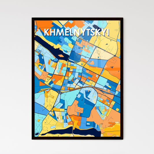 KHMELNYTSKYI UKRAINE Vibrant Colorful Art Map Poster Blue Orange