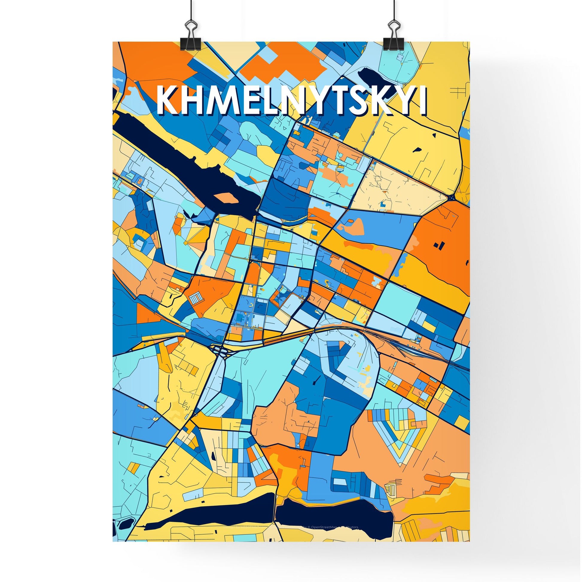 KHMELNYTSKYI UKRAINE Vibrant Colorful Art Map Poster Blue Orange