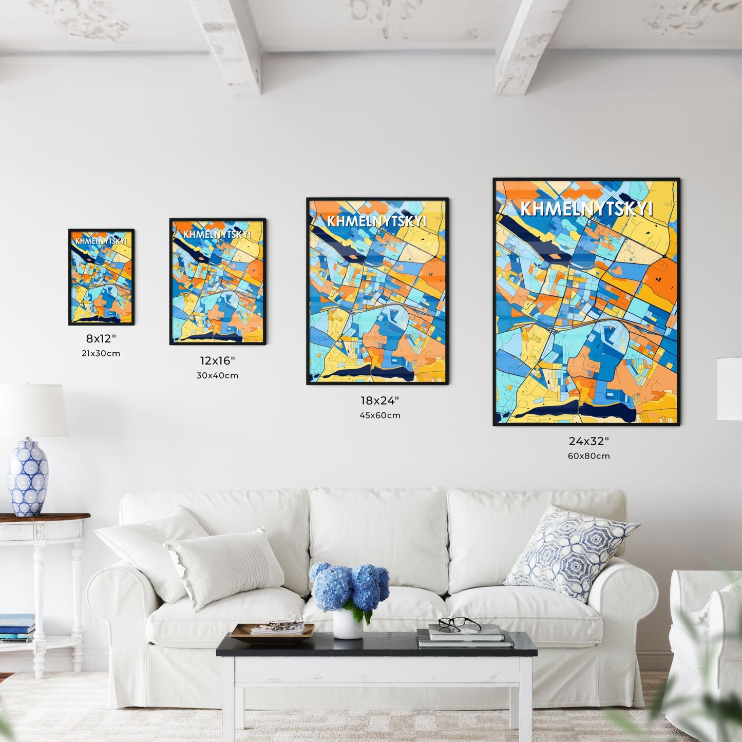 KHMELNYTSKYI UKRAINE Vibrant Colorful Art Map Poster Blue Orange