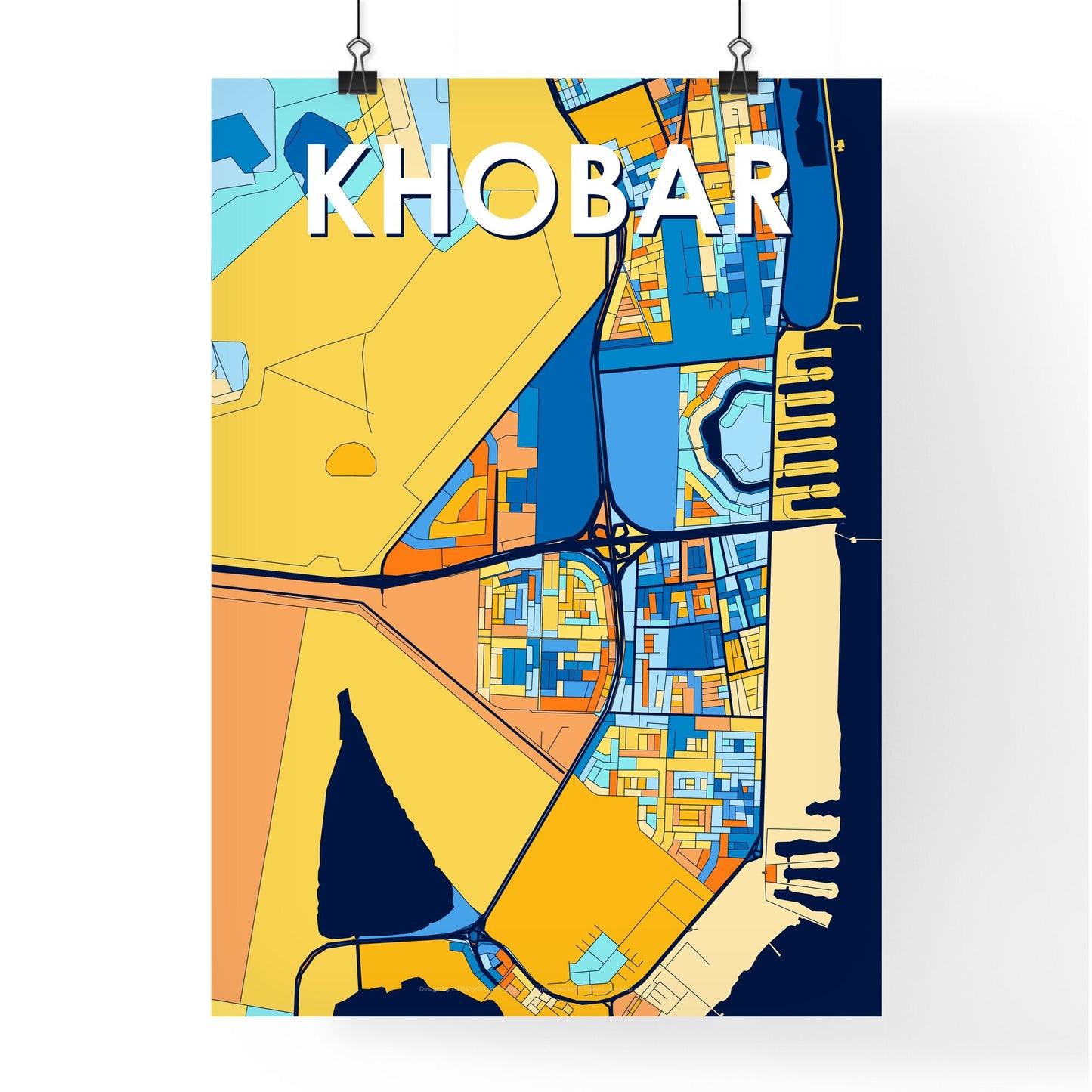 KHOBAR SAUDI ARABIA Vibrant Colorful Art Map Poster Blue Orange