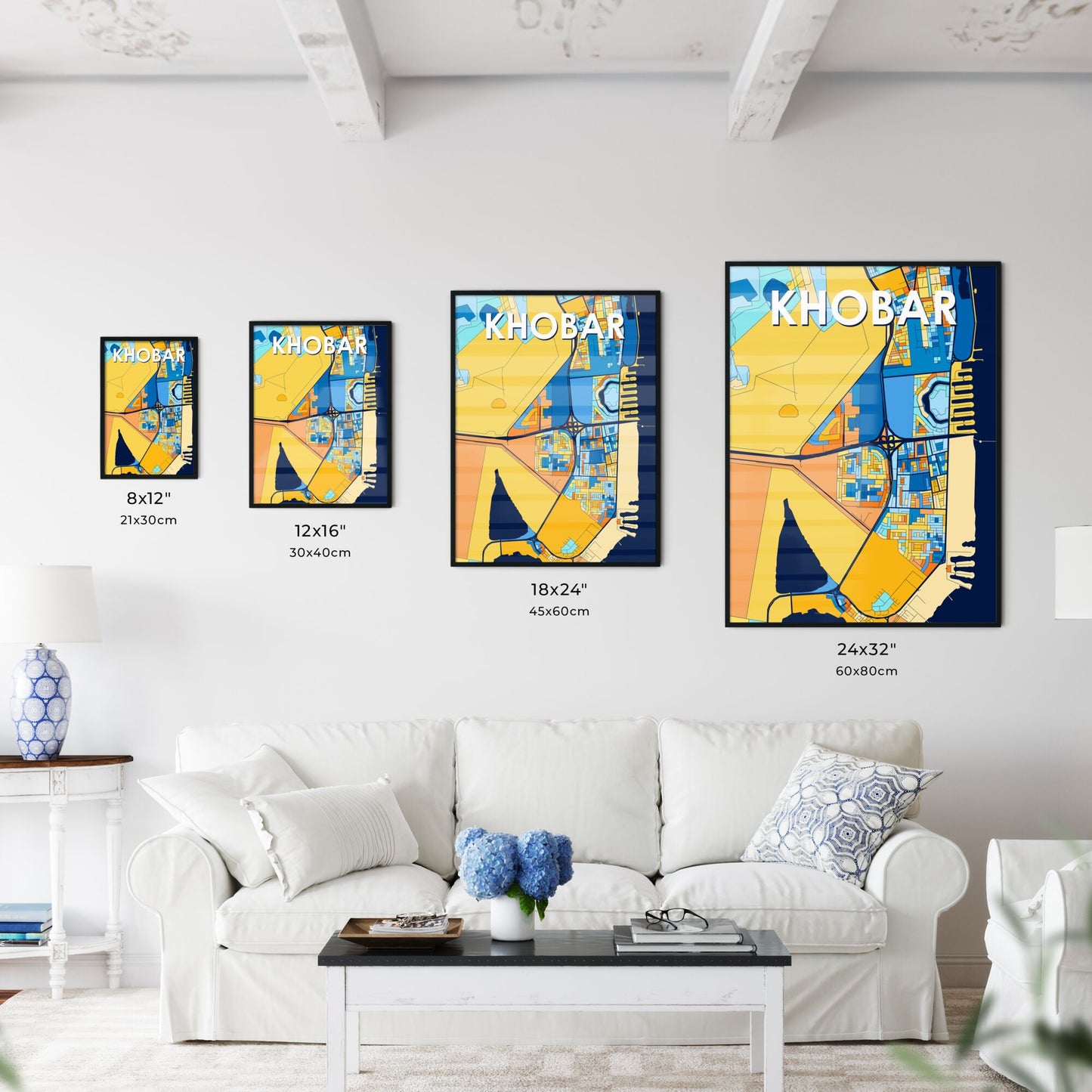 KHOBAR SAUDI ARABIA Vibrant Colorful Art Map Poster Blue Orange