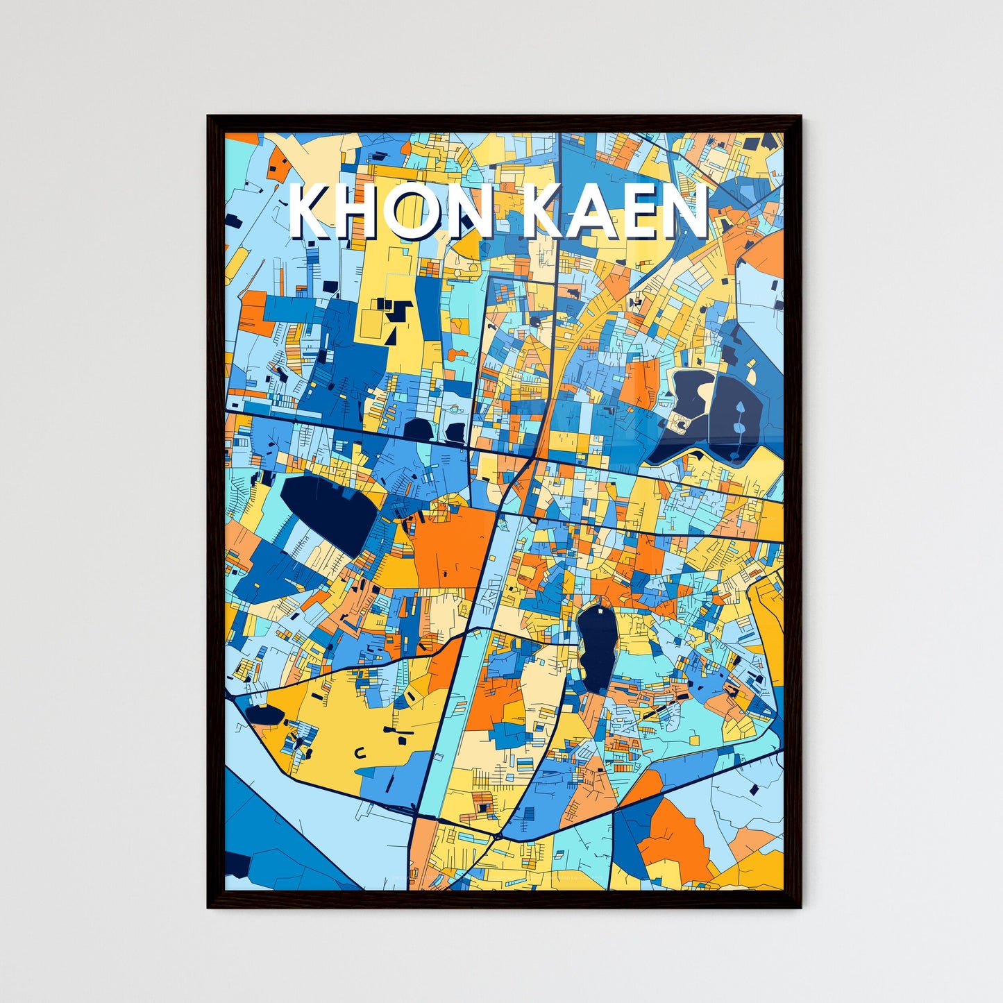 KHON KAEN THAILAND Vibrant Colorful Art Map Poster Blue Orange