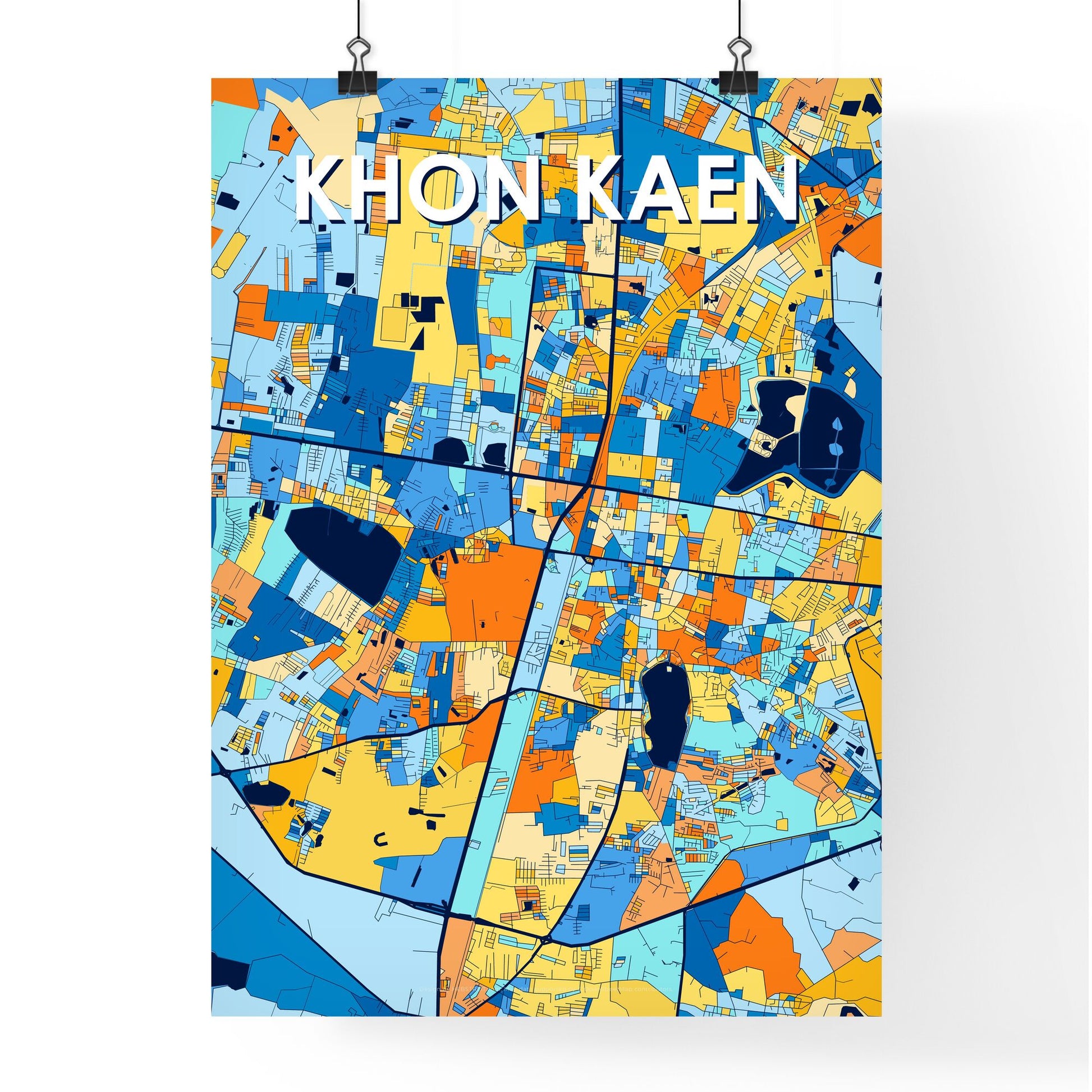 KHON KAEN THAILAND Vibrant Colorful Art Map Poster Blue Orange