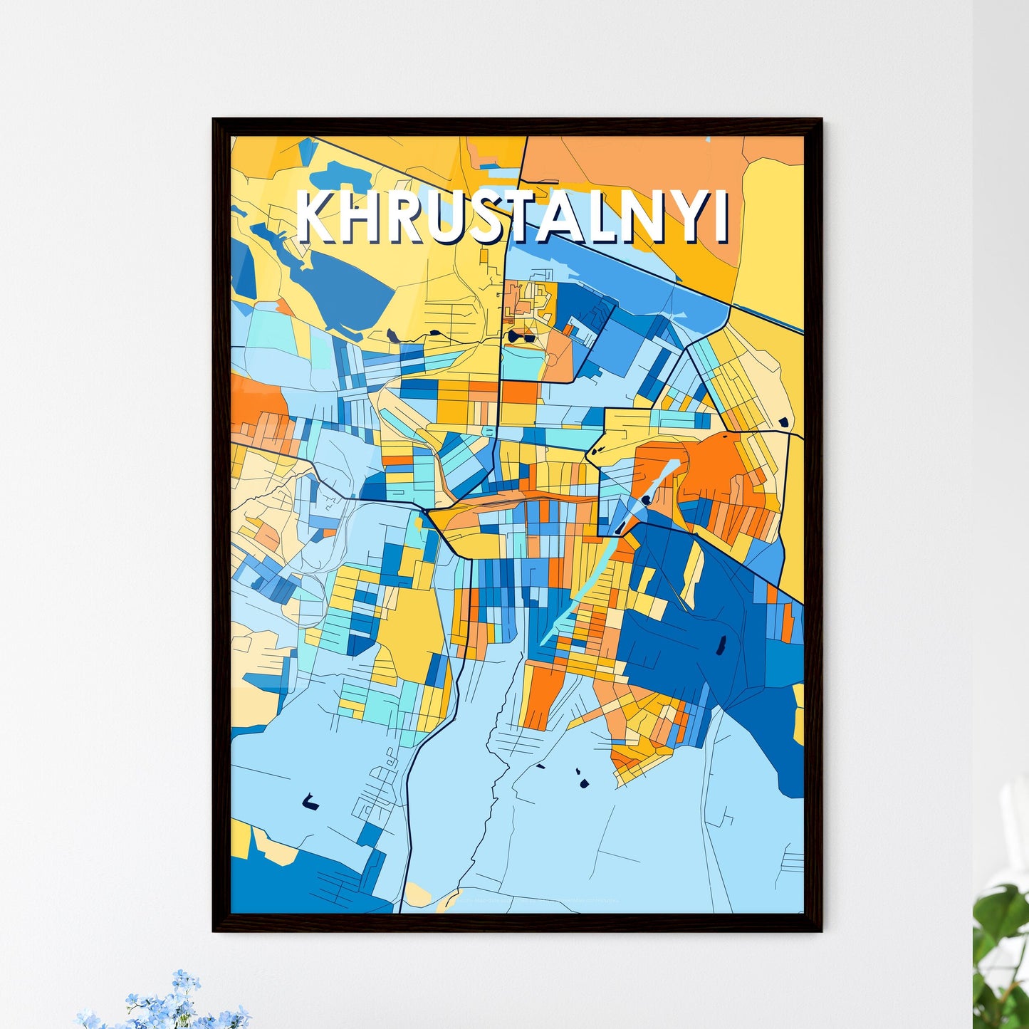 KHRUSTALNYI UKRAINE Vibrant Colorful Art Map Poster Blue Orange