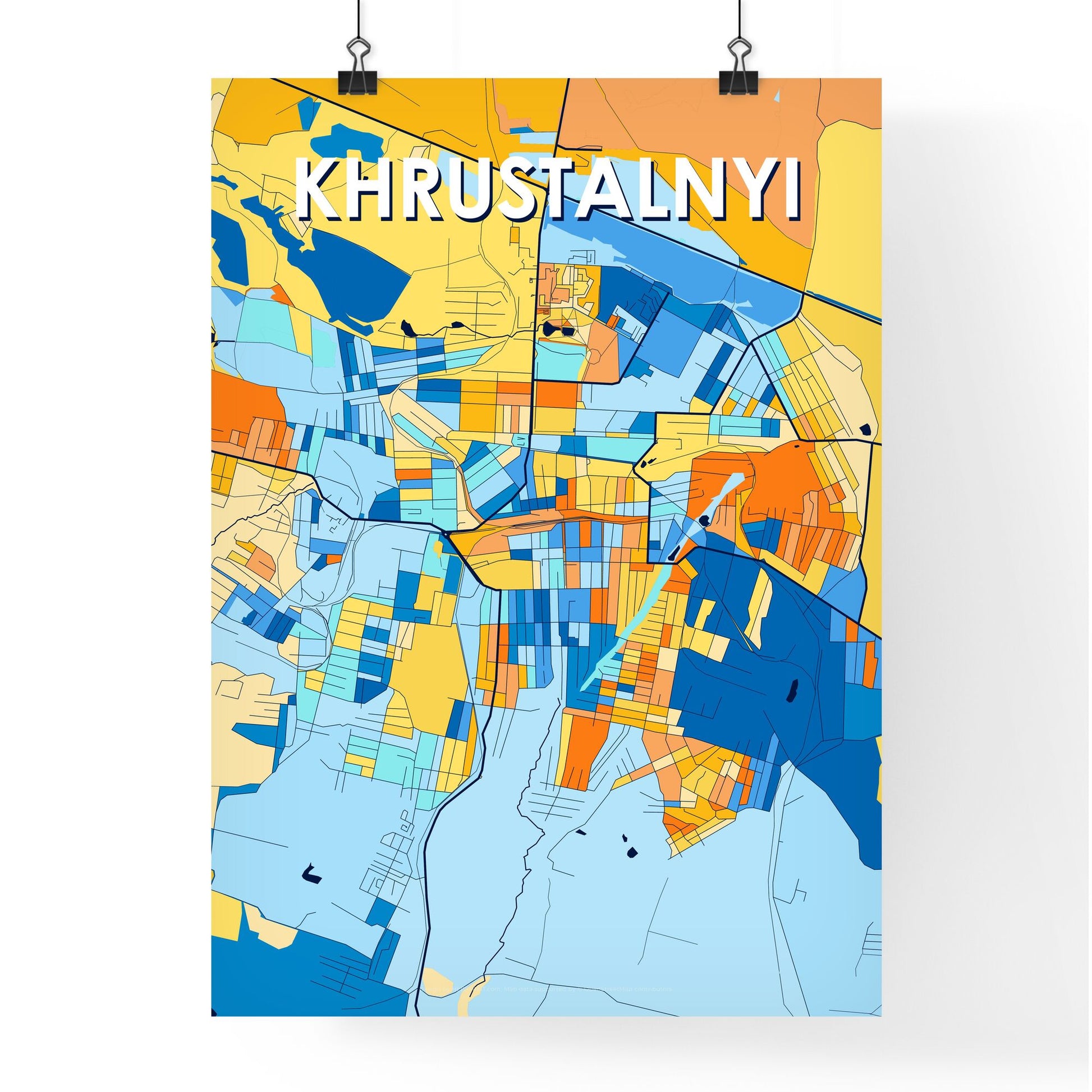 KHRUSTALNYI UKRAINE Vibrant Colorful Art Map Poster Blue Orange