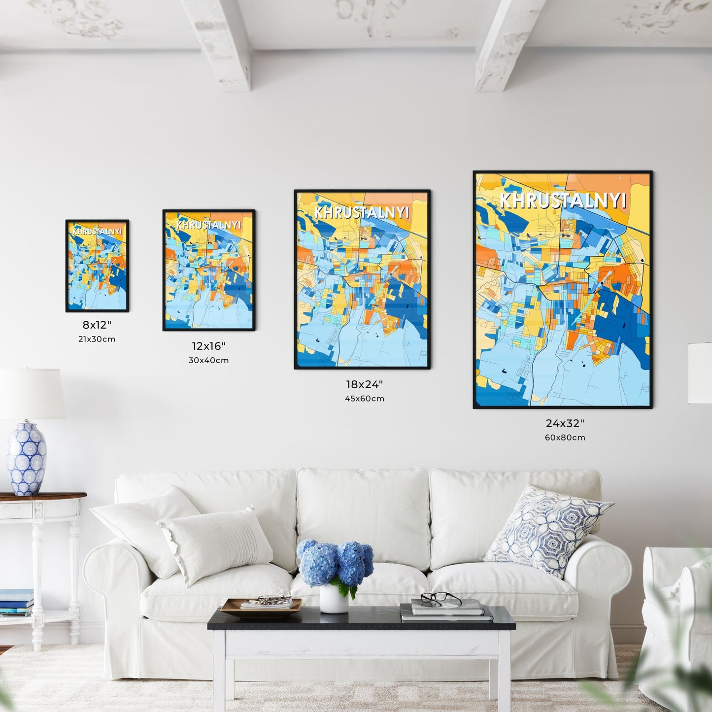 KHRUSTALNYI UKRAINE Vibrant Colorful Art Map Poster Blue Orange