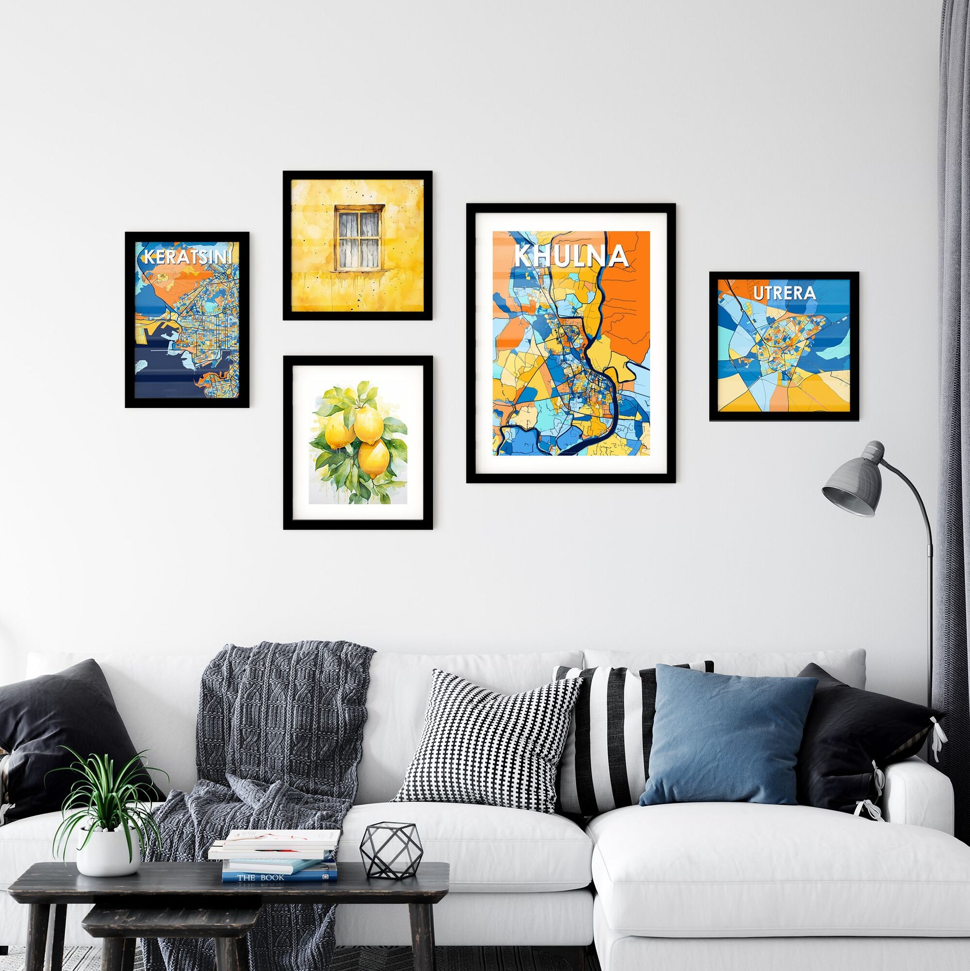 KHULNA BANGLADESH Vibrant Colorful Art Map Poster Blue Orange