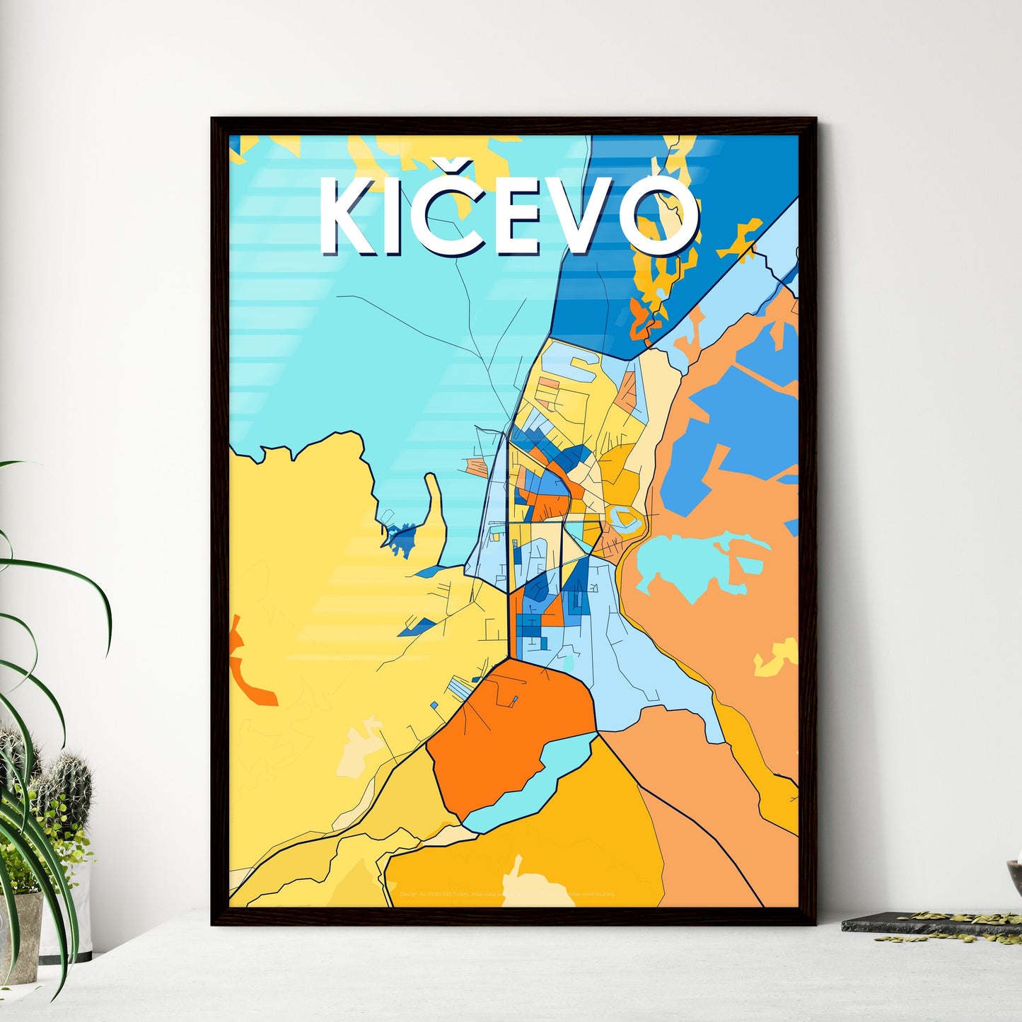 KIČEVO NORTH MACEDONIA Vibrant Colorful Art Map Poster Blue Orange