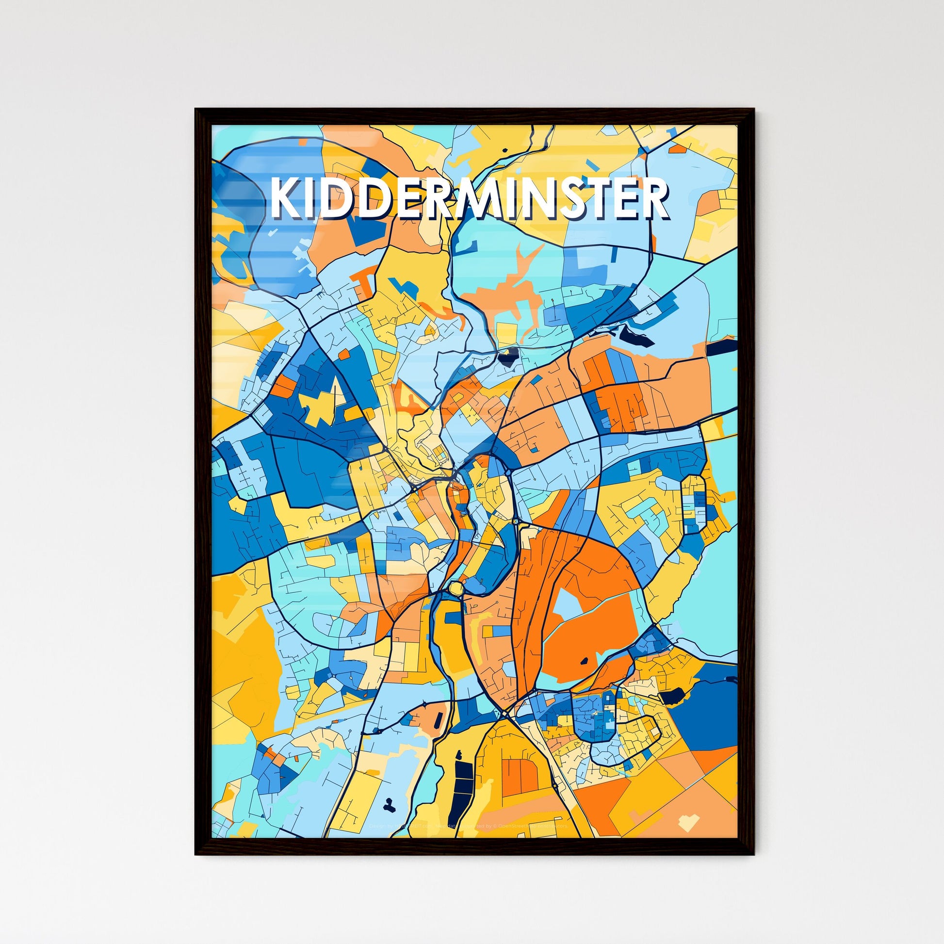 KIDDERMINSTER ENGLAND Vibrant Colorful Art Map Poster Blue Orange