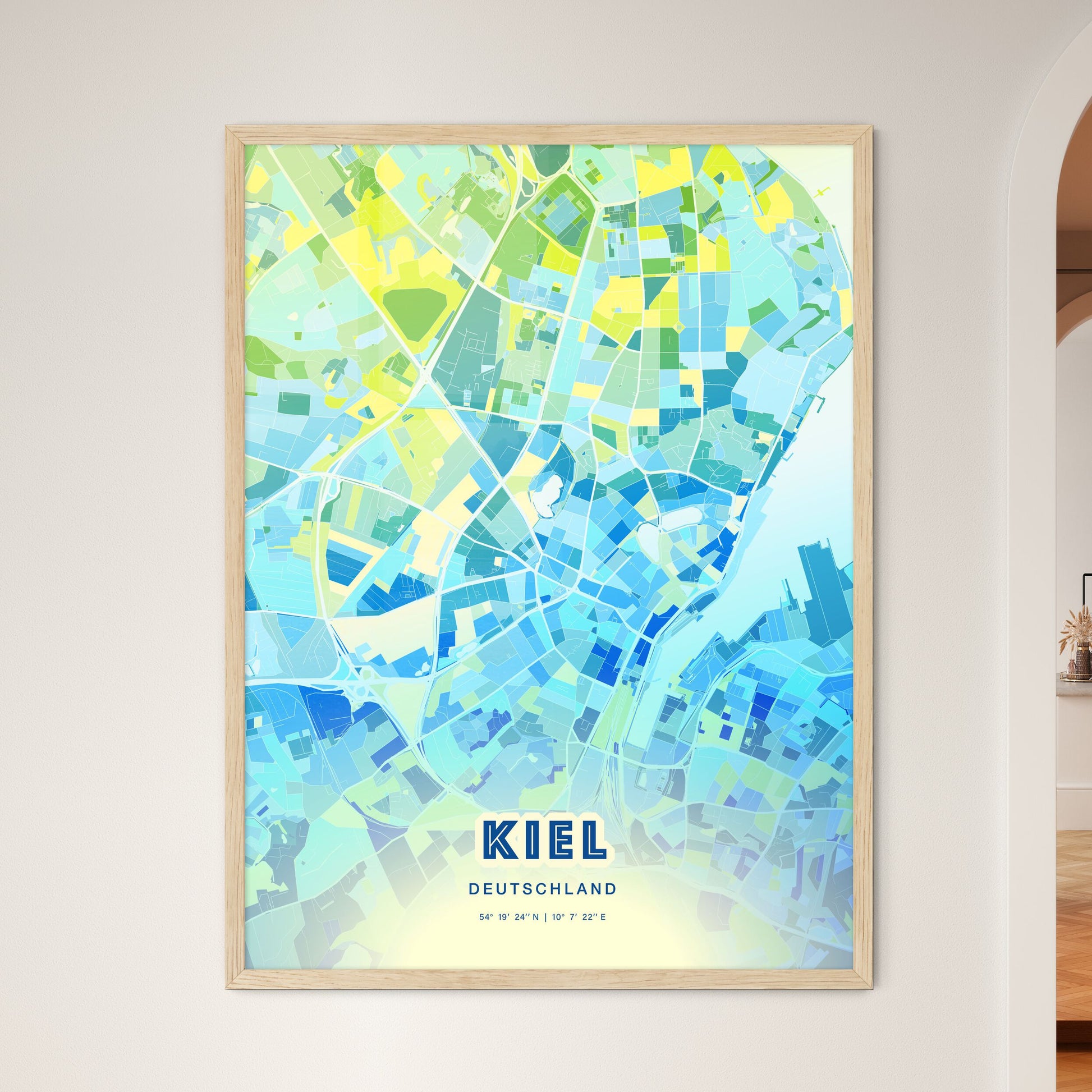 Colorful Kiel Germany Fine Art Map Cool Blue