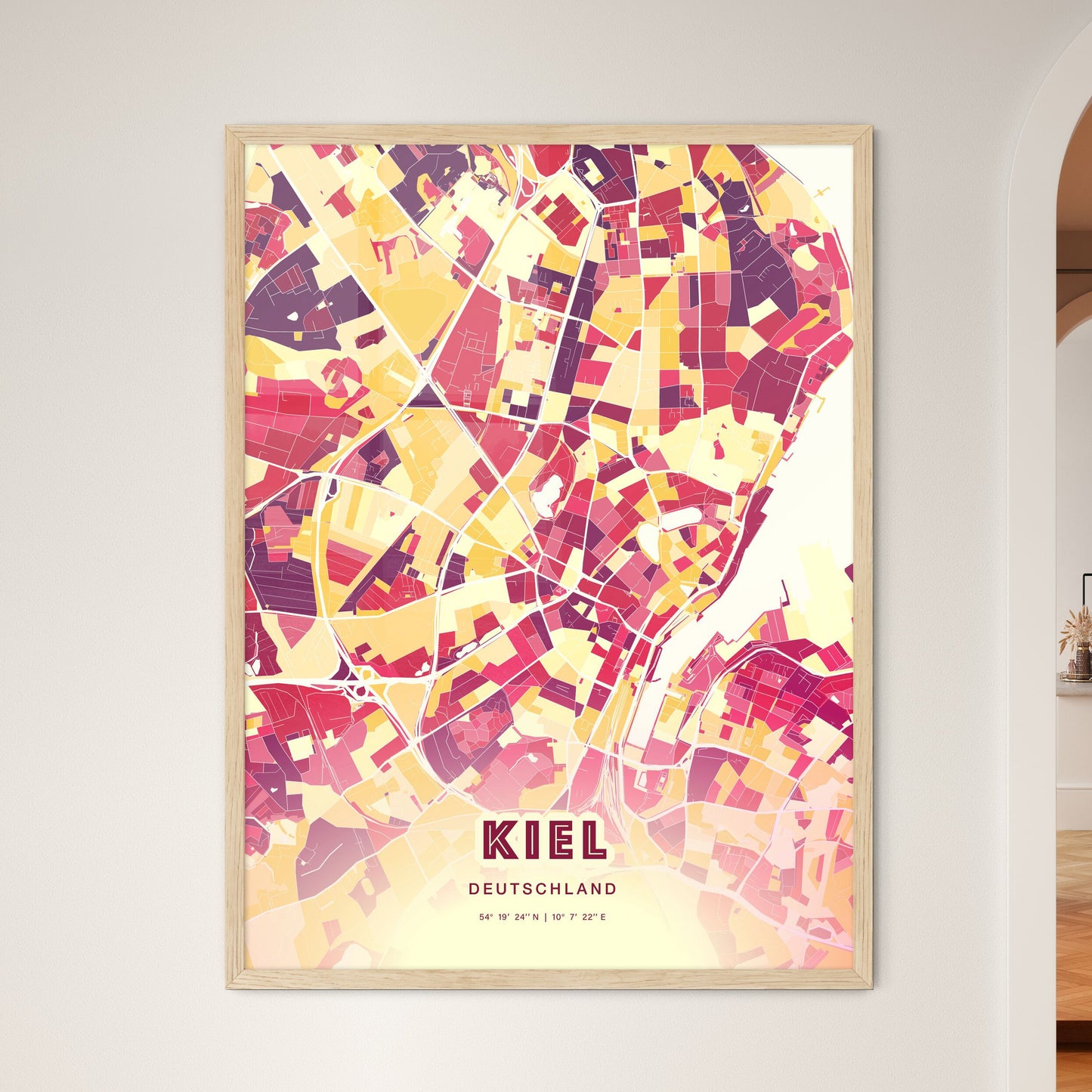 Colorful Kiel Germany Fine Art Map Hot Red