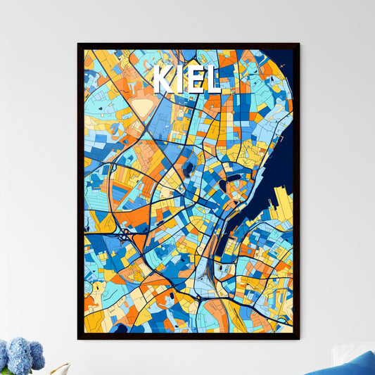 KIEL GERMANY Vibrant Colorful Art Map Poster Blue Orange