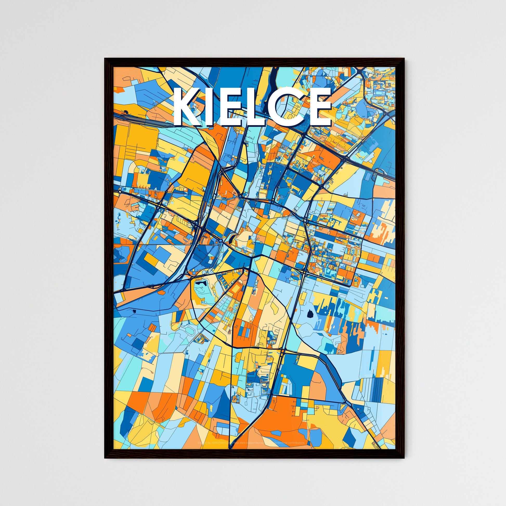 KIELCE POLAND Vibrant Colorful Art Map Poster Blue Orange