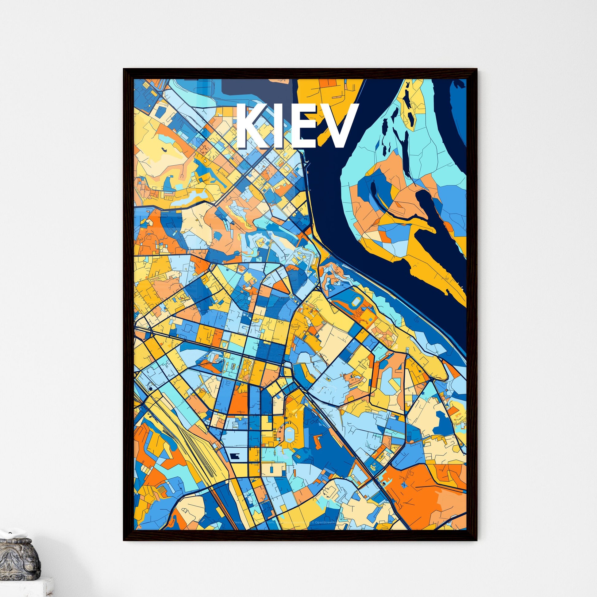 KIEV UKRAINE Vibrant Colorful Art Map Poster Blue Orange