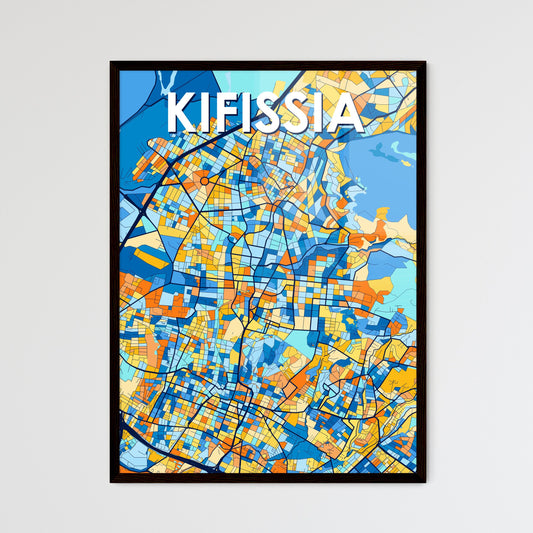 KIFISSIA GREECE Vibrant Colorful Art Map Poster Blue Orange