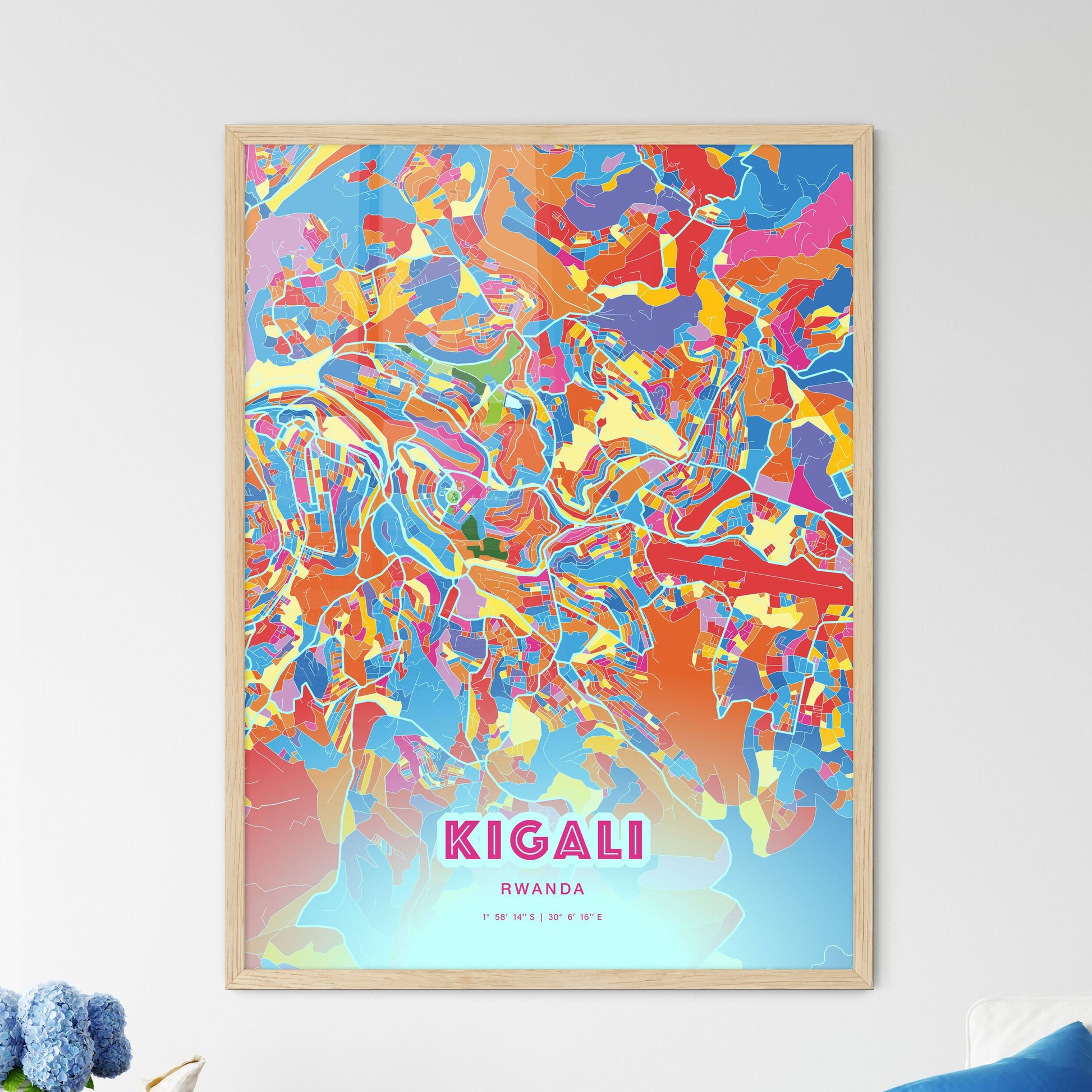 Colorful Kigali Rwanda Fine Art Map Crazy Colors