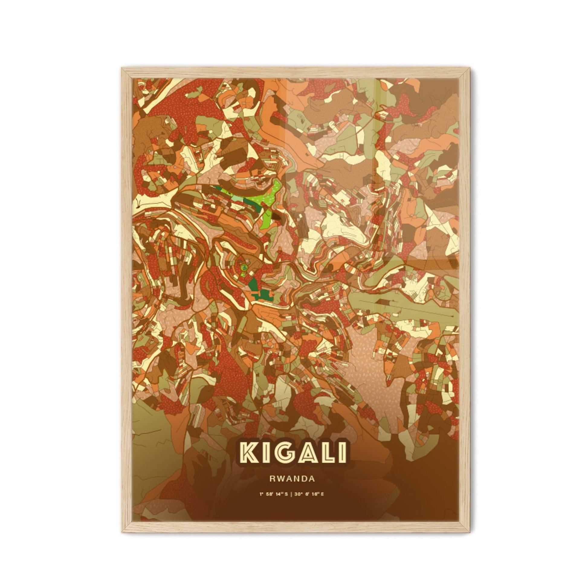 Colorful Kigali Rwanda Fine Art Map Farmhouse