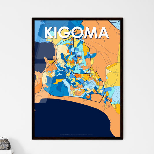 KIGOMA TANZANIA Vibrant Colorful Art Map Poster Blue Orange