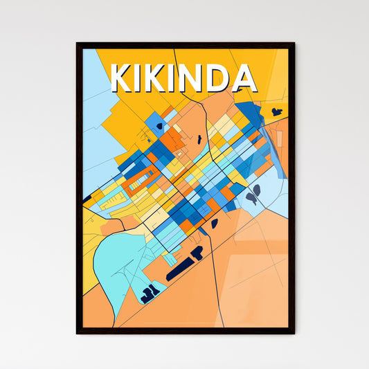 KIKINDA SERBIA Vibrant Colorful Art Map Poster Blue Orange