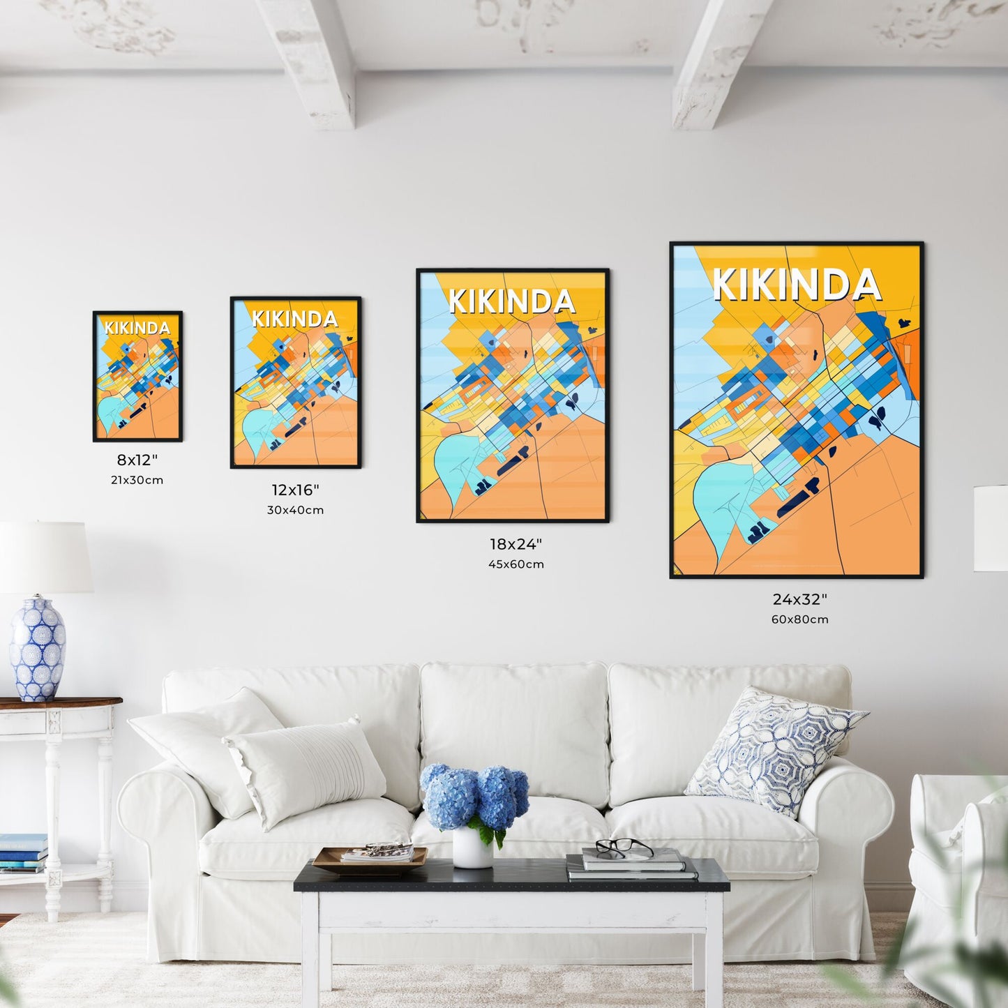 KIKINDA SERBIA Vibrant Colorful Art Map Poster Blue Orange