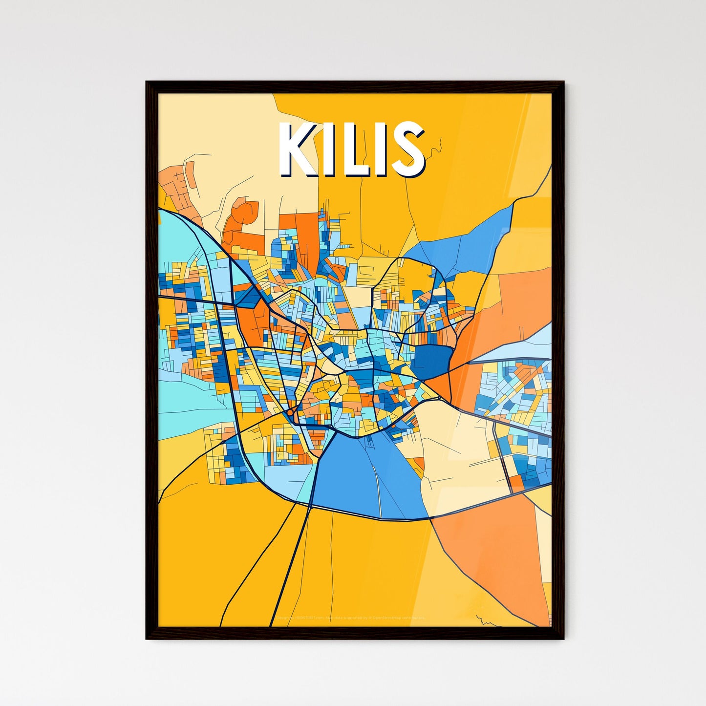 KILIS TURKEY Vibrant Colorful Art Map Poster Blue Orange