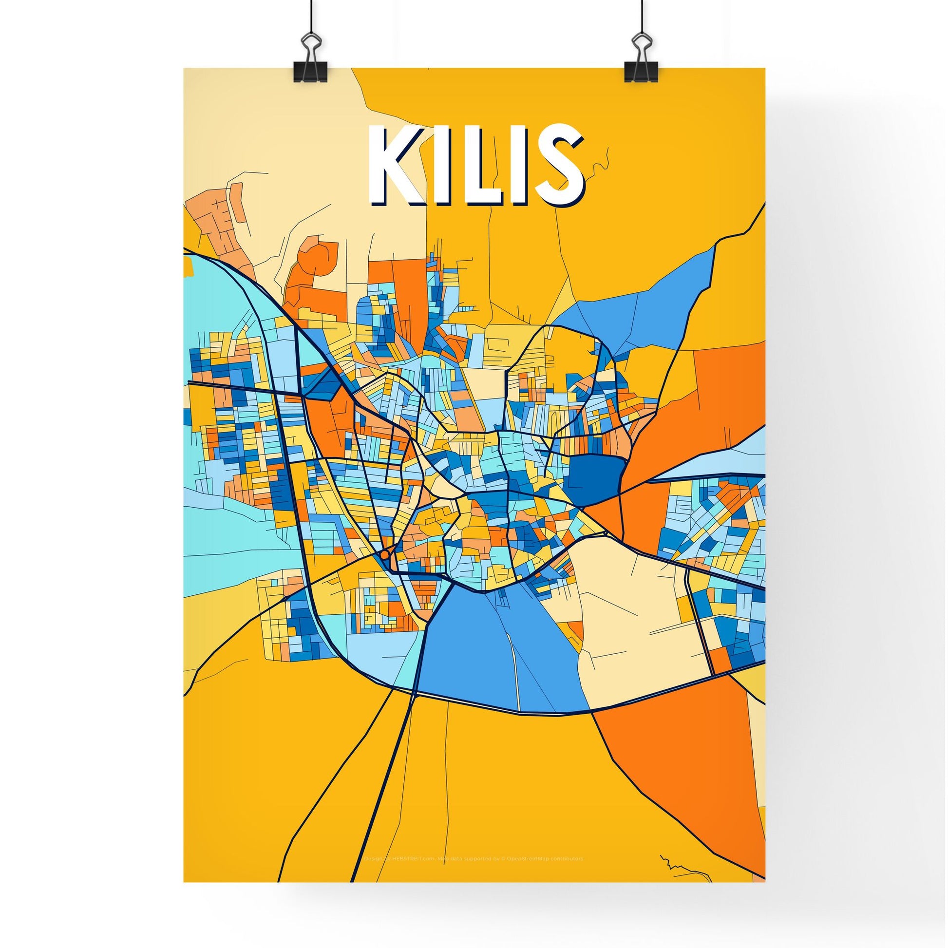 KILIS TURKEY Vibrant Colorful Art Map Poster Blue Orange