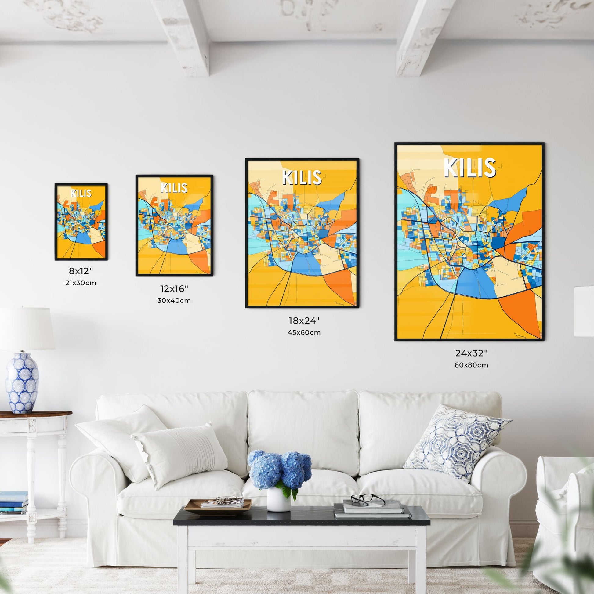 KILIS TURKEY Vibrant Colorful Art Map Poster Blue Orange