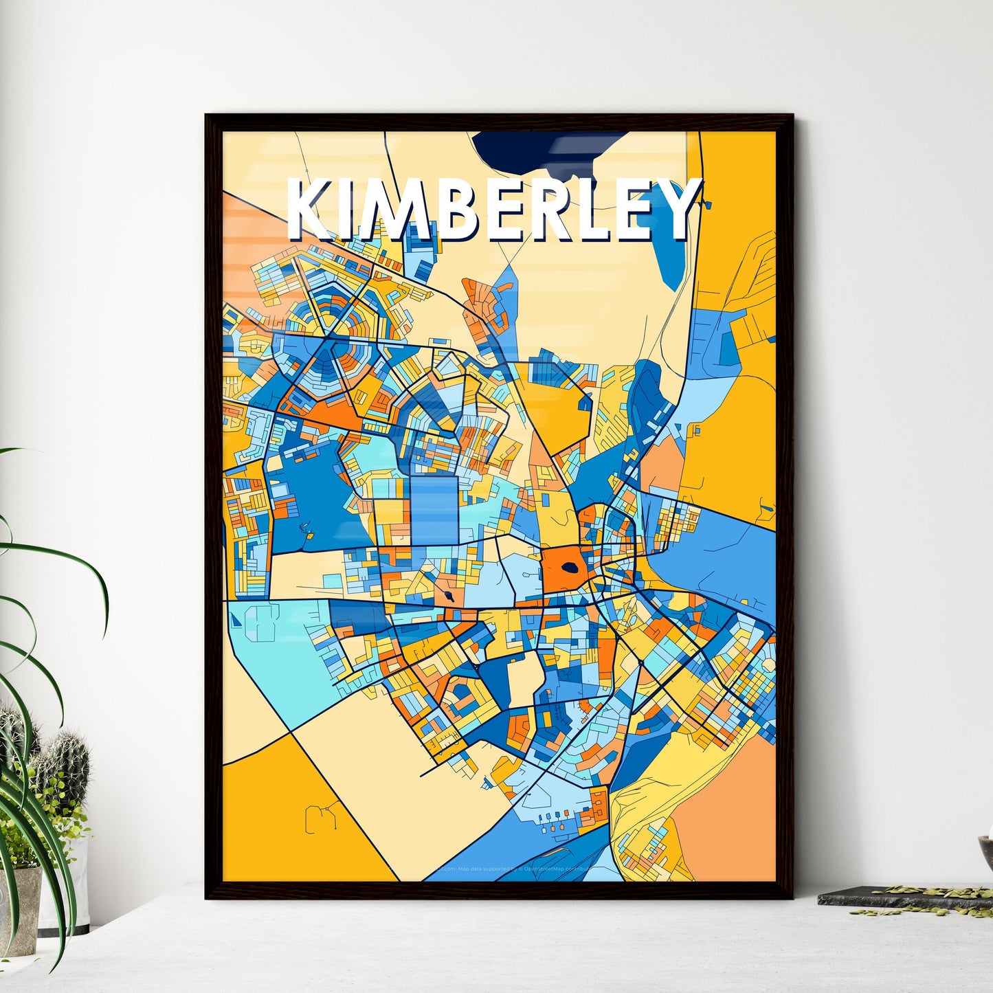 KIMBERLEY SOUTH AFRICA Vibrant Colorful Art Map Poster Blue Orange