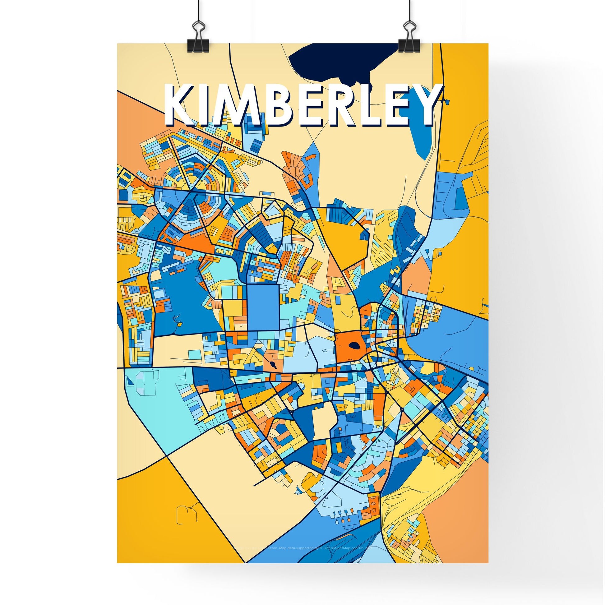 KIMBERLEY SOUTH AFRICA Vibrant Colorful Art Map Poster Blue Orange