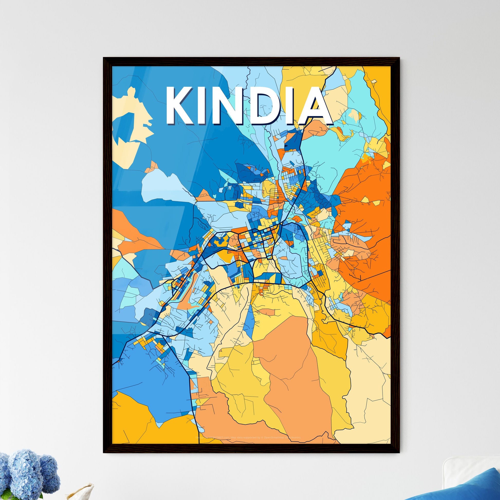 KINDIA GUINEA Vibrant Colorful Art Map Poster Blue Orange