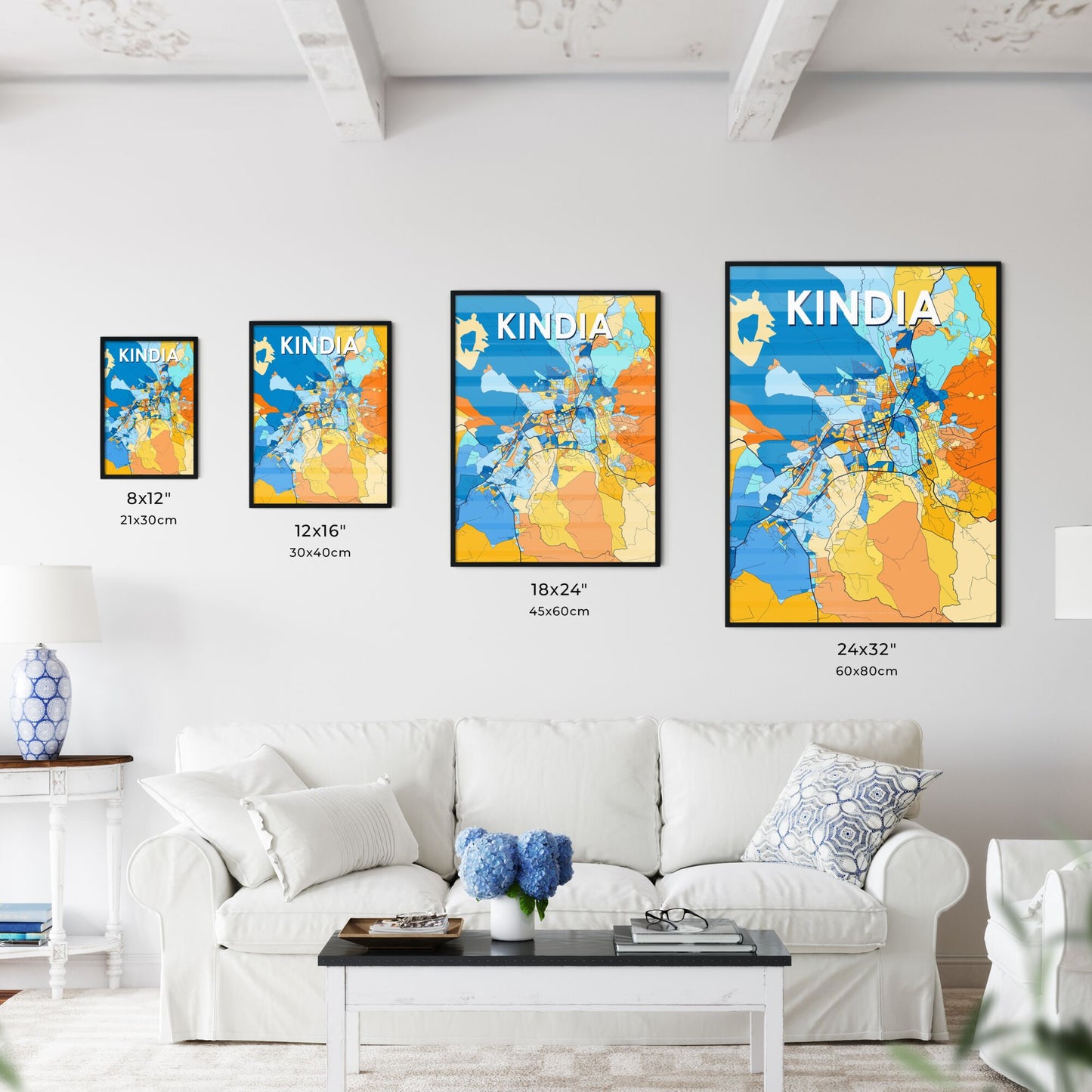 KINDIA GUINEA Vibrant Colorful Art Map Poster Blue Orange