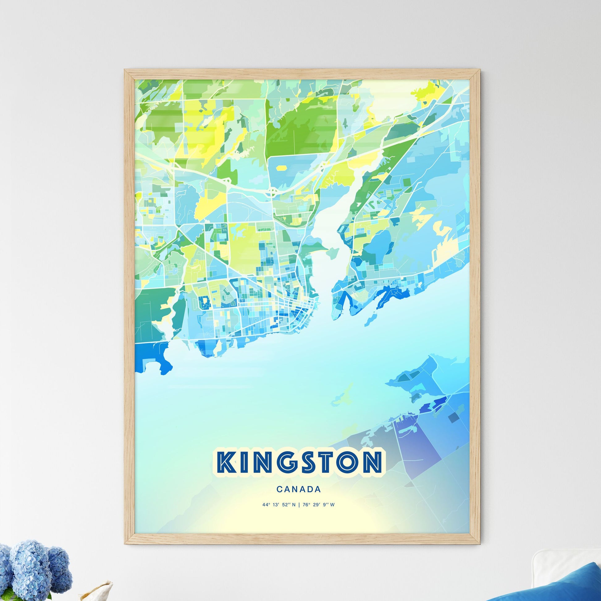 Colorful Kingston Canada Fine Art Map Cool Blue