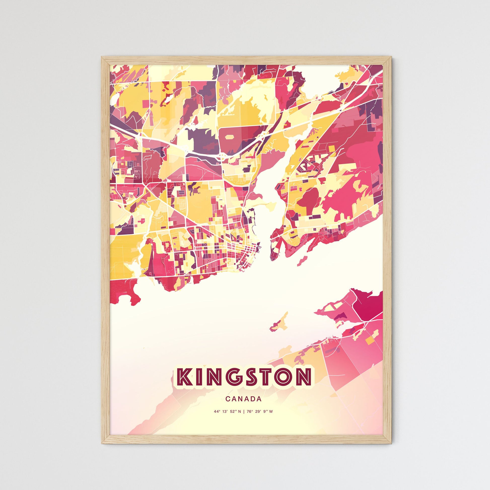 Colorful Kingston Canada Fine Art Map Hot Red
