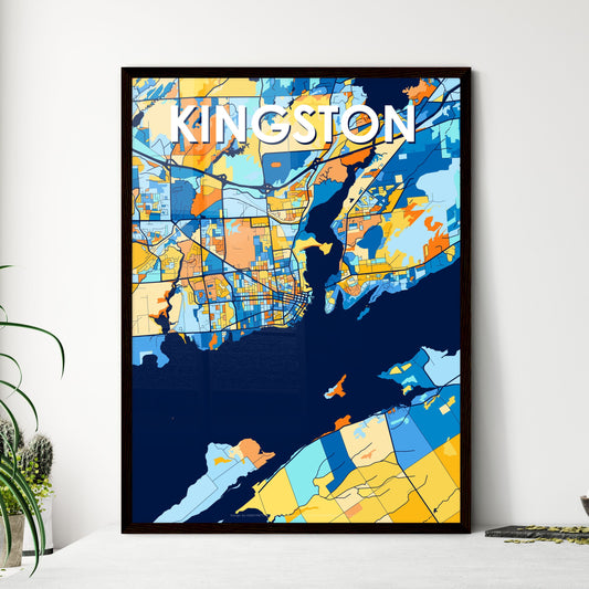 KINGSTON CANADA Vibrant Colorful Art Map Poster Blue Orange