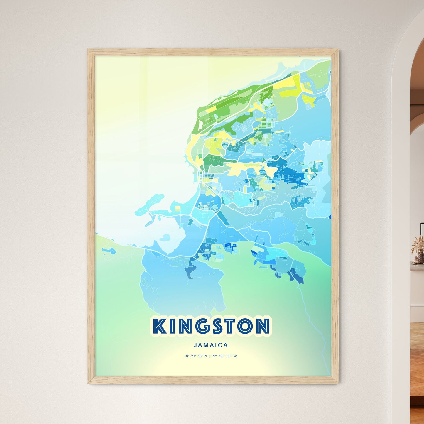 Colorful Kingston Jamaica Fine Art Map Cool Blue