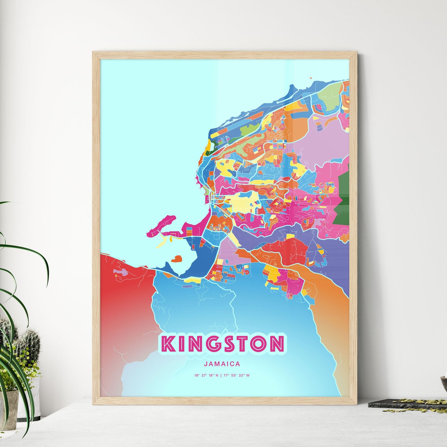 Colorful Kingston Jamaica Fine Art Map Crazy Colors
