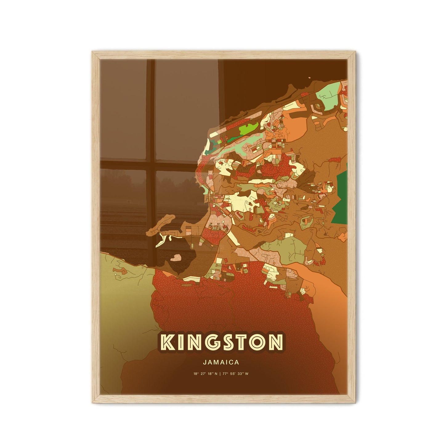 Colorful Kingston Jamaica Fine Art Map Farmhouse
