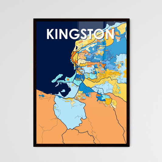 KINGSTON JAMAICA Vibrant Colorful Art Map Poster Blue Orange