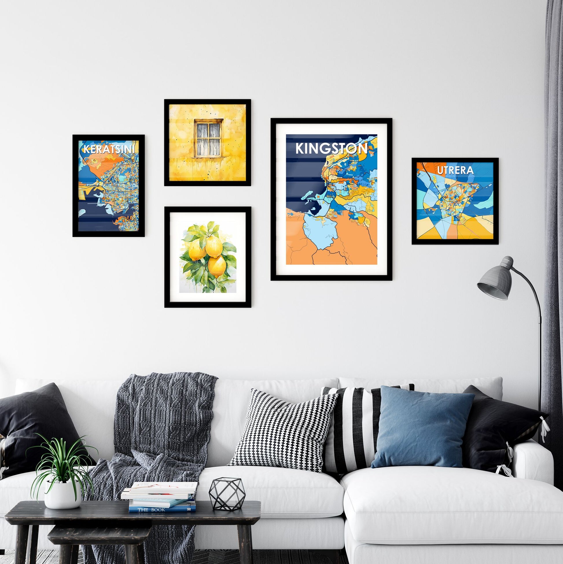 KINGSTON JAMAICA Vibrant Colorful Art Map Poster Blue Orange