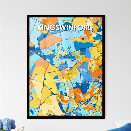 KINGSWINFORD ENGLAND Vibrant Colorful Art Map Poster Blue Orange