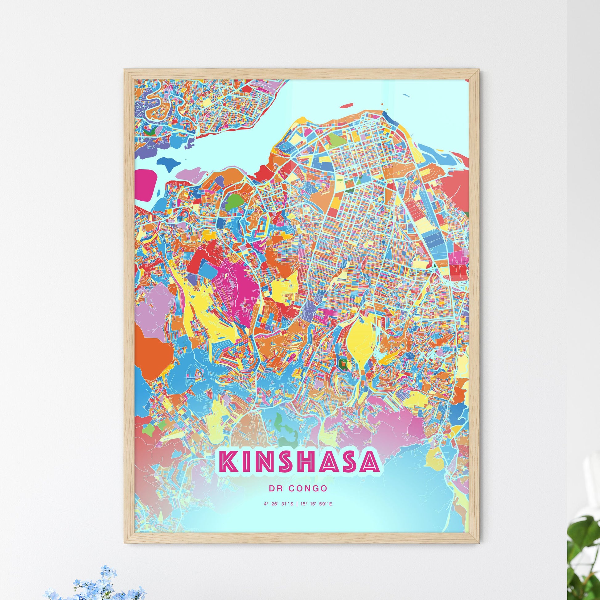 Colorful Kinshasa Dr Congo Fine Art Map Crazy Colors