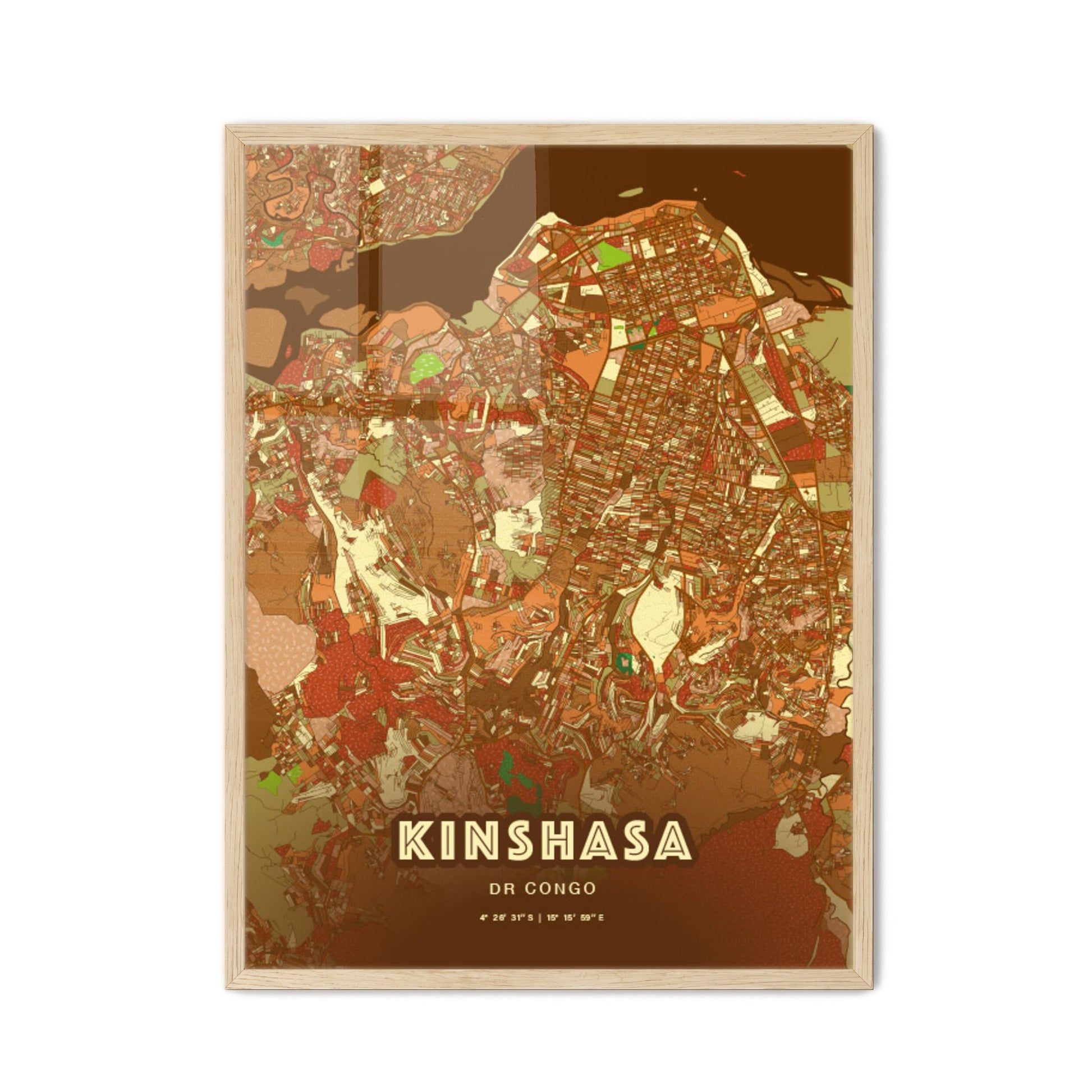 Colorful Kinshasa Dr Congo Fine Art Map Farmhouse