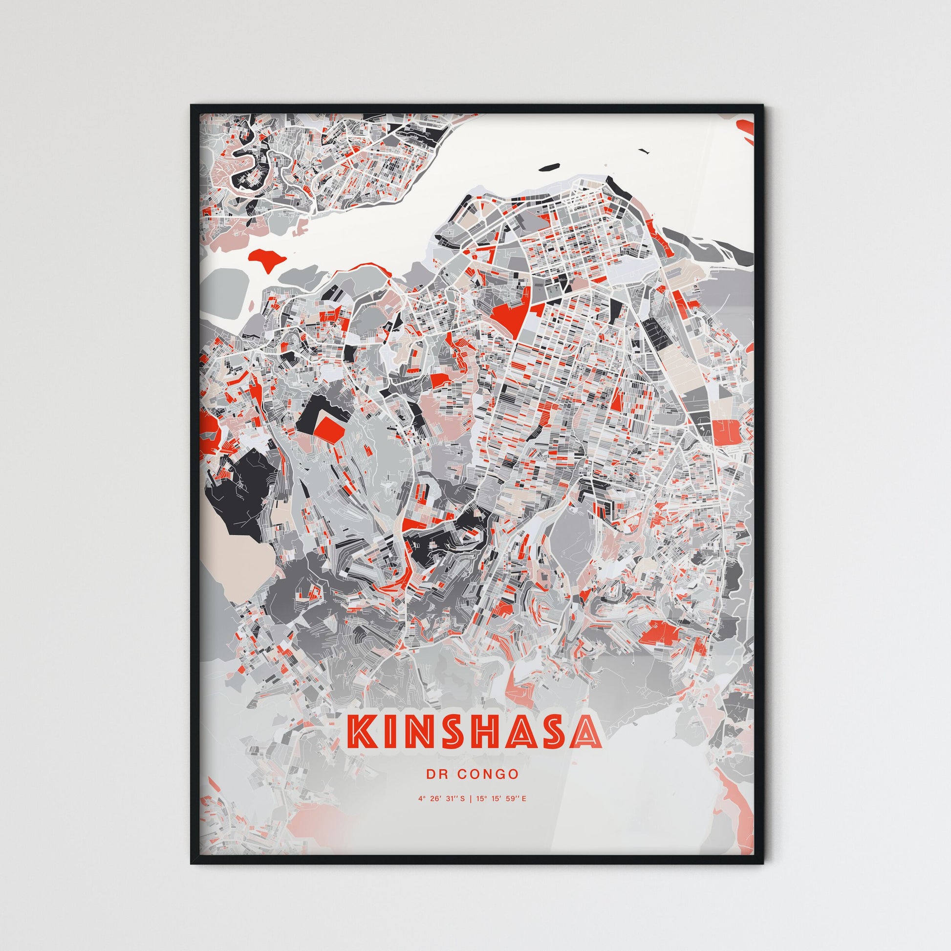 Colorful Kinshasa Dr Congo Fine Art Map Modern Expressive