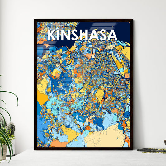 KINSHASA DR CONGO Vibrant Colorful Art Map Poster Blue Orange