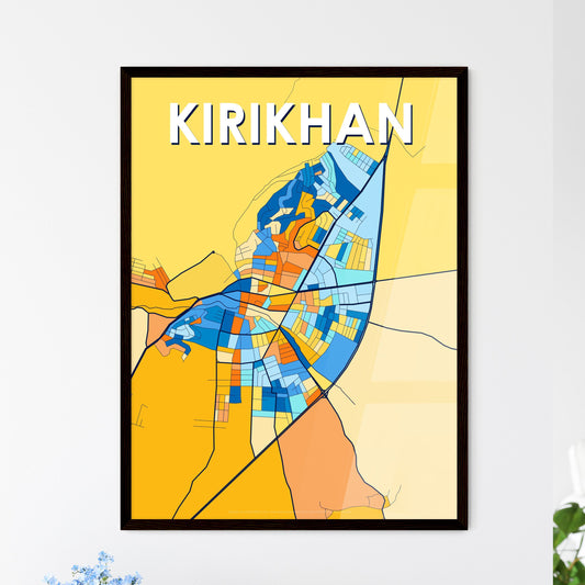 KIRIKHAN TURKEY Vibrant Colorful Art Map Poster Blue Orange