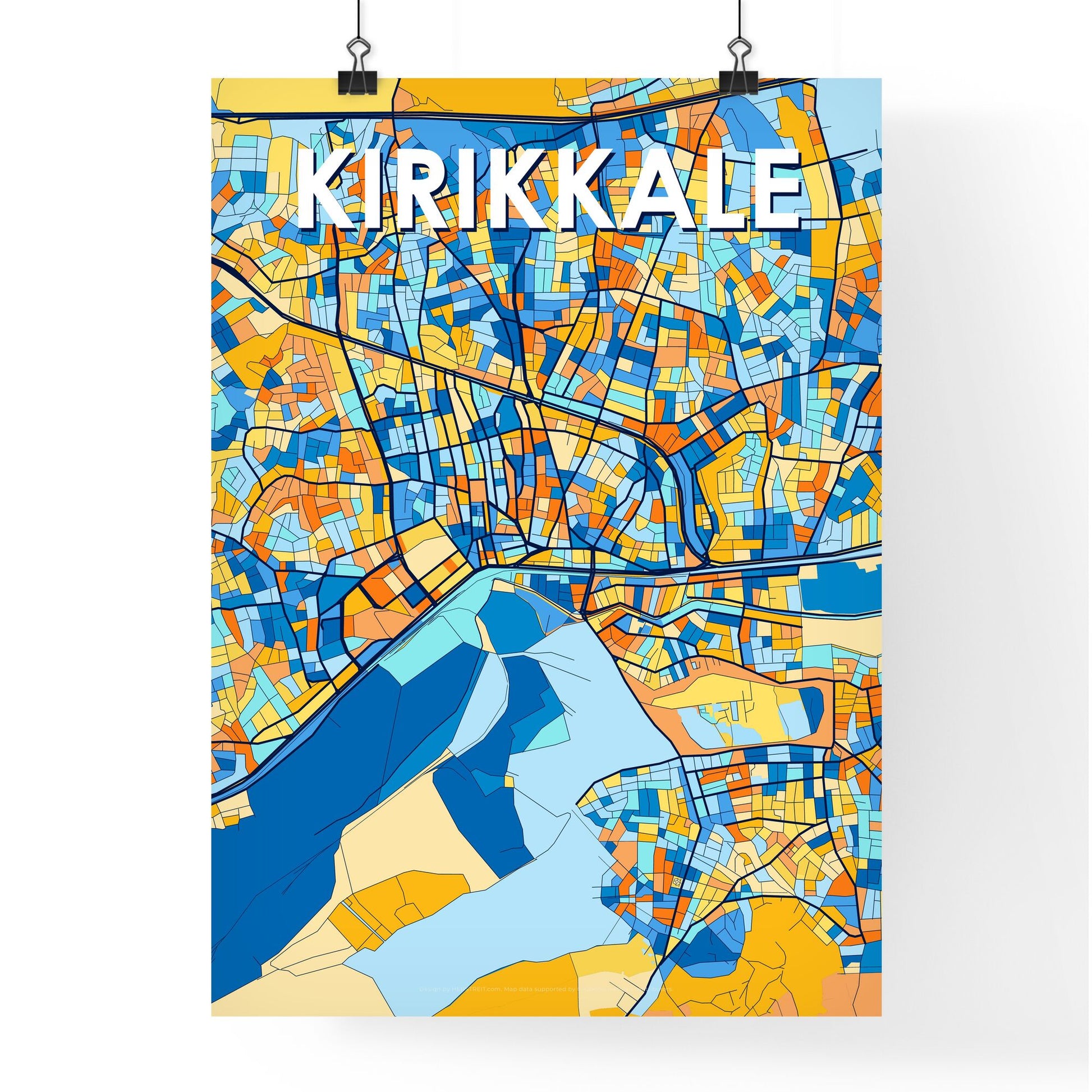 KIRIKKALE TURKEY Vibrant Colorful Art Map Poster Blue Orange