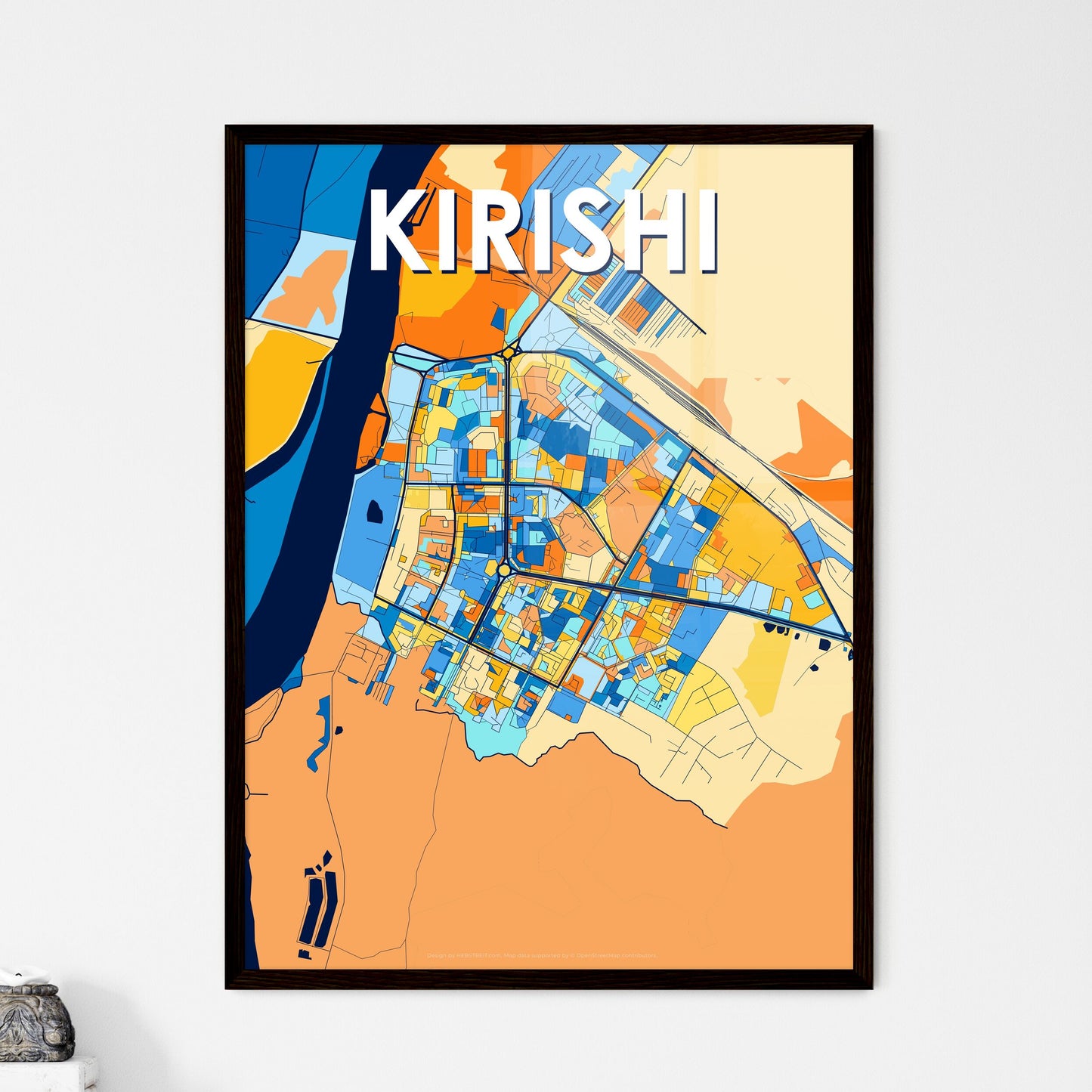 KIRISHI RUSSIA Vibrant Colorful Art Map Poster Blue Orange