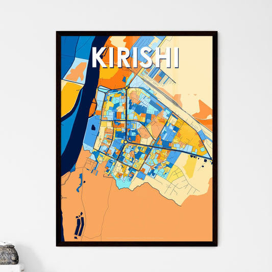 KIRISHI RUSSIA Vibrant Colorful Art Map Poster Blue Orange