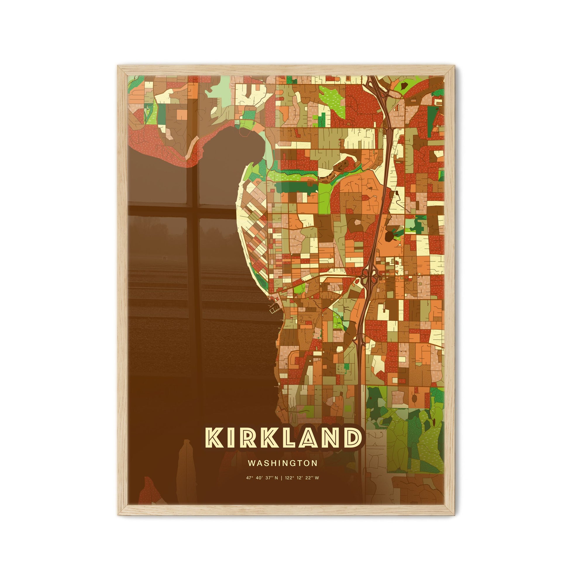 Colorful Kirkland Washington Fine Art Map Farmhouse
