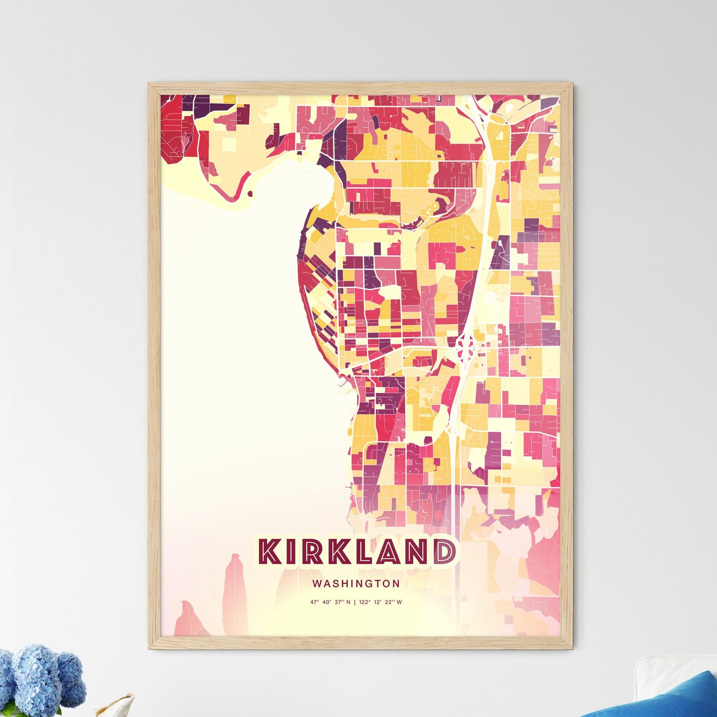 Colorful Kirkland Washington Fine Art Map Hot Red